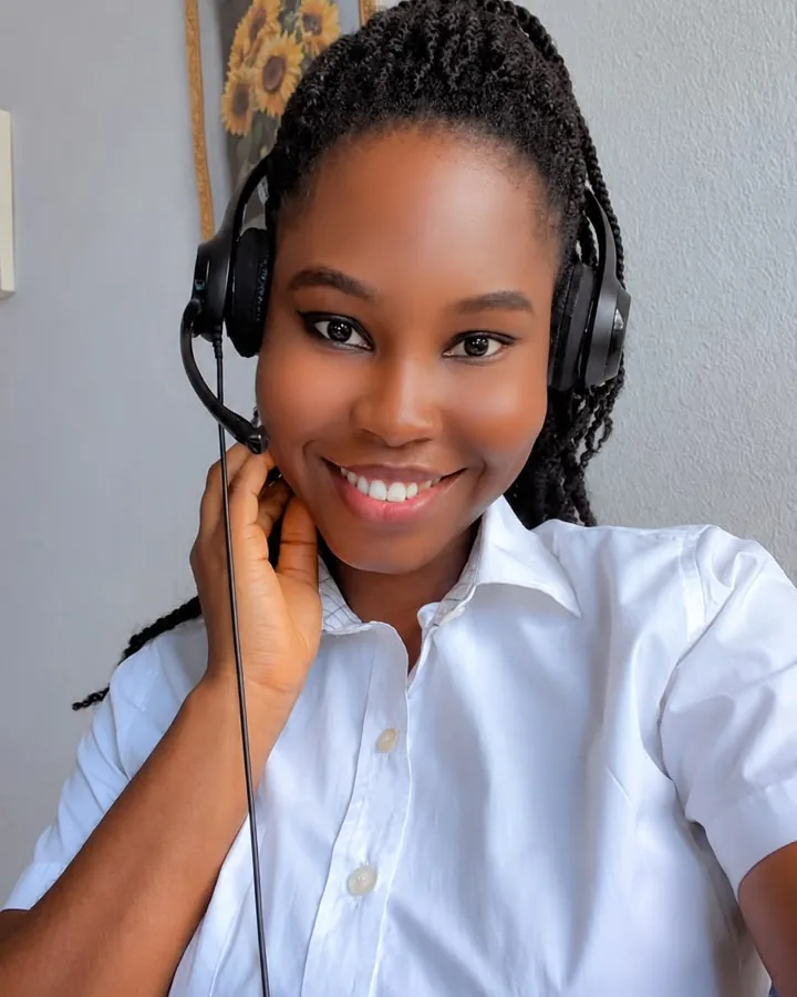 Professional wearing a headset, used in Baaraku's people-first visual system.
